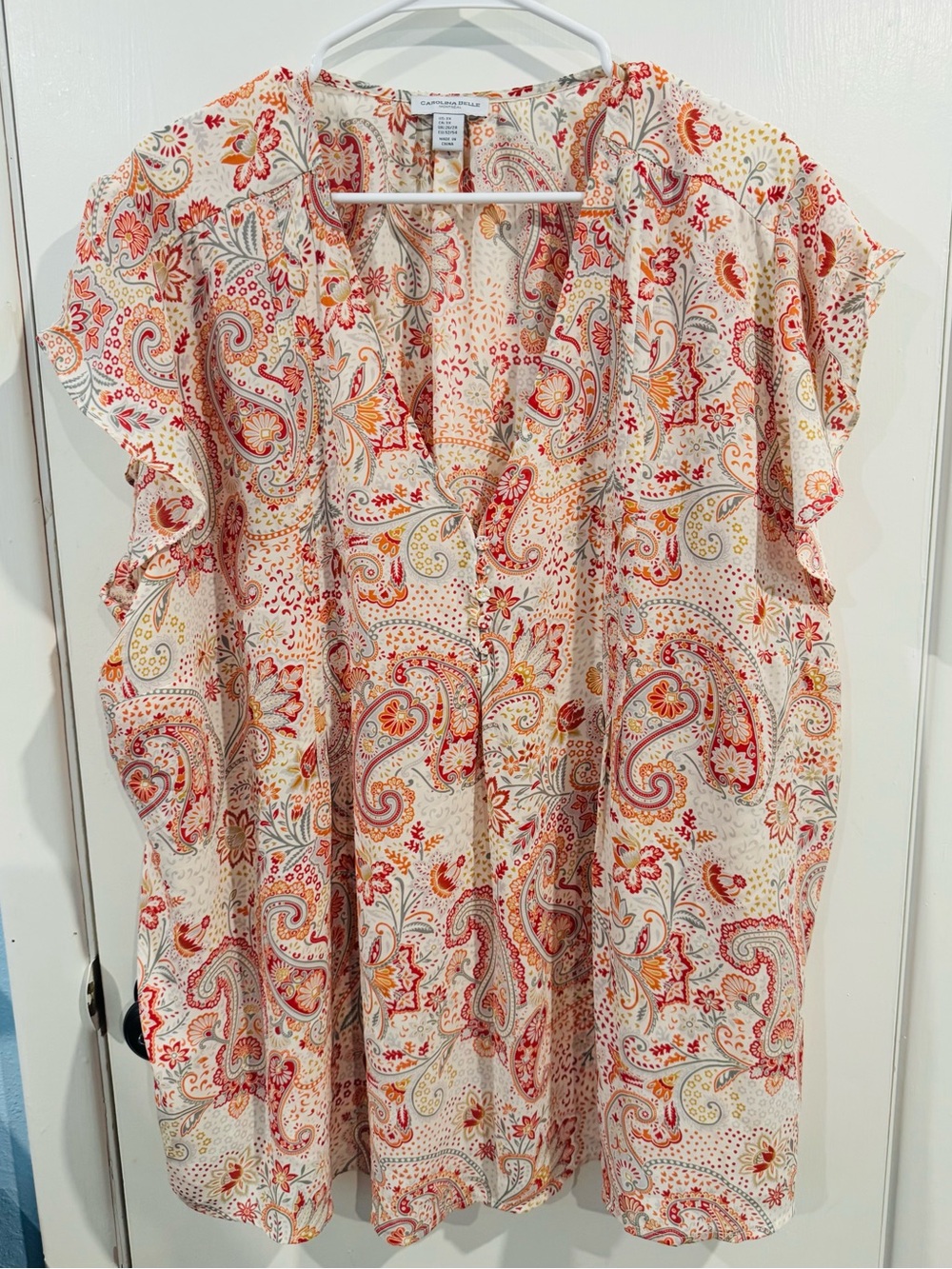 Carolina Belle women 3X plus size Paisley Top blouse lightweight summer v-neck